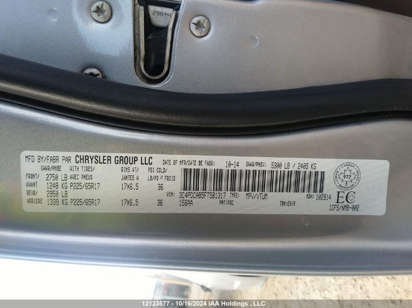 2015 Dodge Journey Se VIN: 3C4PDCAB5FT581317 Lot: 12123577