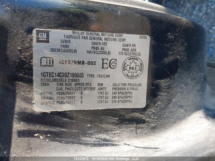 2009 GMC Sierra C1500 VIN: 1GTEC14C99Z190686 Lot: 12123672