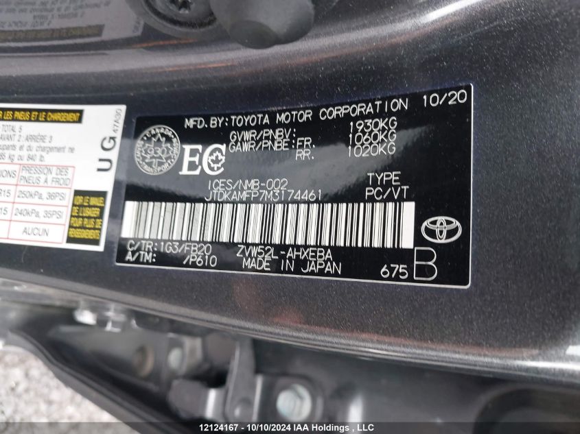 2021 Toyota Prius Prime VIN: JTDKAMFP7M3174461 Lot: 12124167