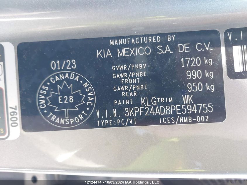 2023 Kia Forte VIN: 3KPF24AD8PE594755 Lot: 12124474