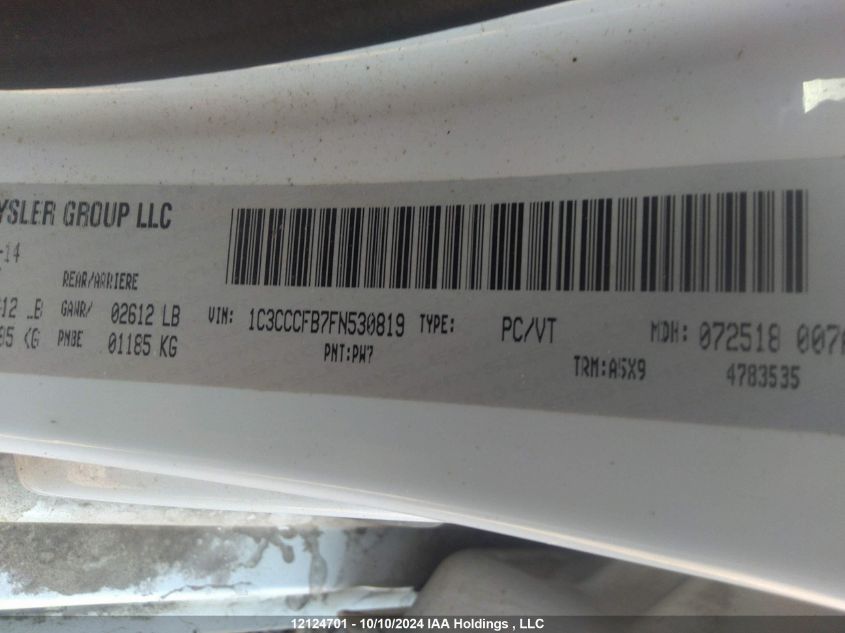 2015 Chrysler 200 Lx VIN: 1C3CCCFB7FN530819 Lot: 12124701