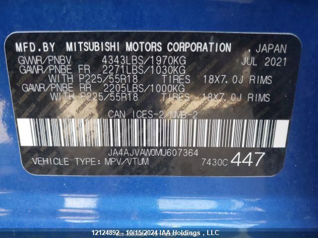 2021 Mitsubishi Rvr Se/Sel/Le/Gt VIN: JA4AJVAW0MU607364 Lot: 12124892