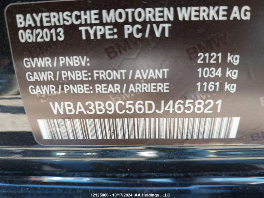 2013 BMW 335 Xi VIN: WBA3B9C56DJ465821 Lot: 12125066