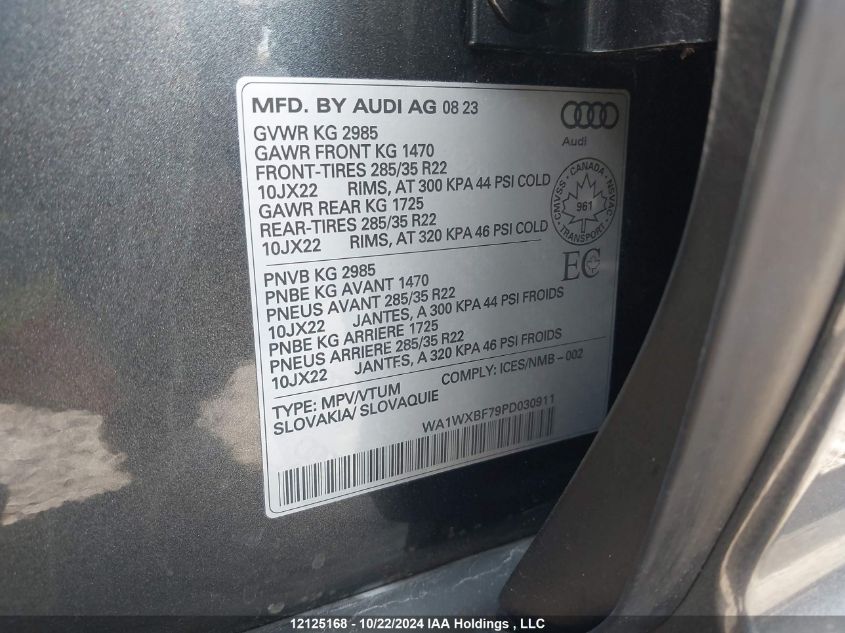 2023 Audi Q7 VIN: WA1WXBF79PD030911 Lot: 12125168