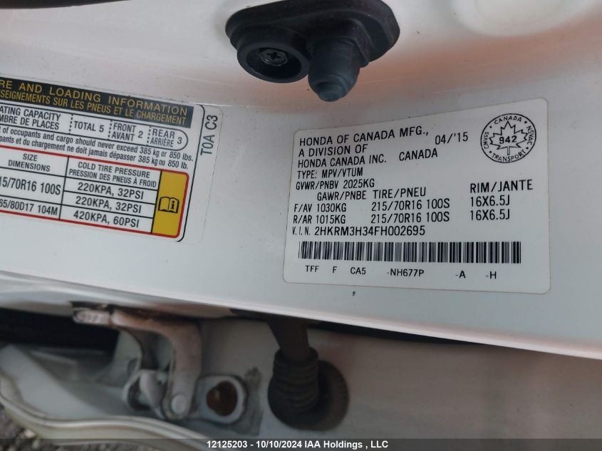 2015 Honda Cr-V VIN: 2HKRM3H34FH002695 Lot: 12125203