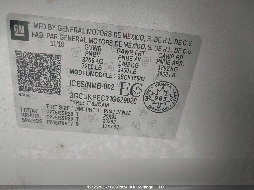 2018 Chevrolet Silverado 1500 VIN: 3GCUKPEC3JG629028 Lot: 12125268