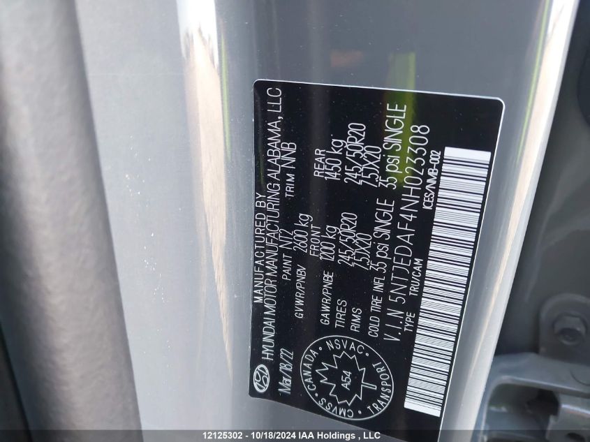 2022 Hyundai Santa Cruz Limited VIN: 5NTJEDAF4NH023308 Lot: 12125302