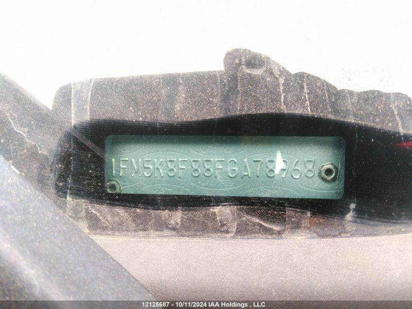 2015 Ford Explorer Limited VIN: 1FM5K8F88FGA78968 Lot: 12125687