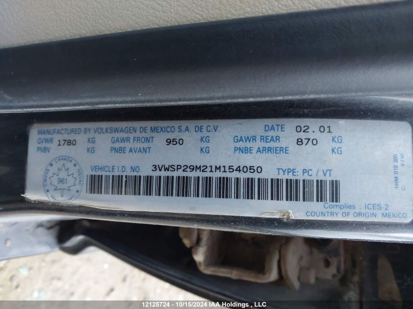 2001 Volkswagen Jetta VIN: 3VWSP29M21M154050 Lot: 12125724