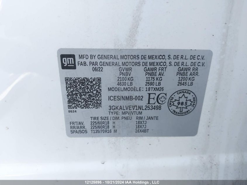 2022 GMC Terrain VIN: 3GKALVEV1NL253498 Lot: 12125895