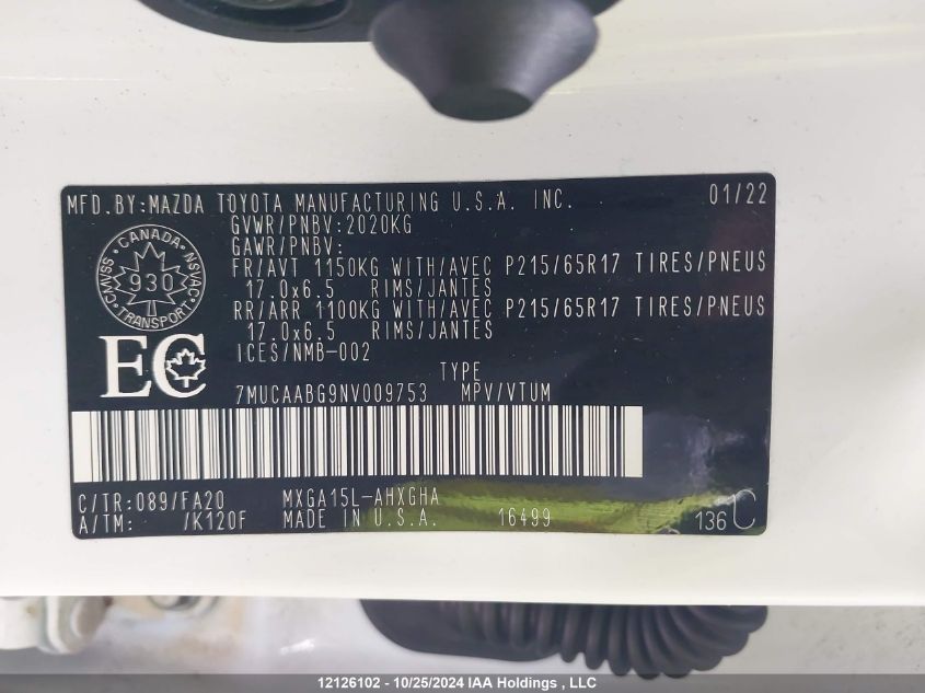 Image 9 of 2022 Toyota Corolla Cross  salvage vehicle - Lot #12126102 at IAAI