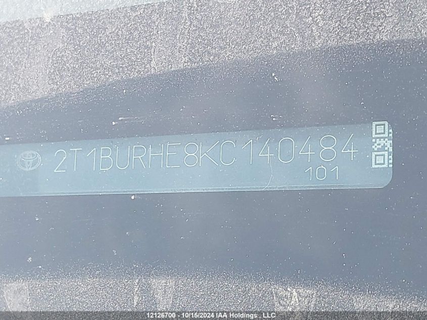 2019 Toyota Corolla L/Le/Xle/Se/Xse VIN: 2T1BURHE8KC140484 Lot: 12126700