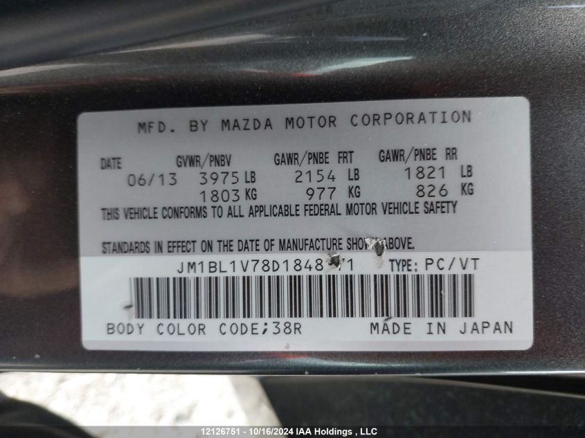 2013 Mazda Mazda3 VIN: JM1BL1V78D1848171 Lot: 12126751