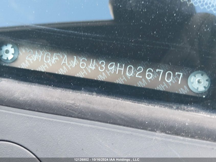 2009 Honda Civic Sdn VIN: 2HGFA16439H026707 Lot: 12126802