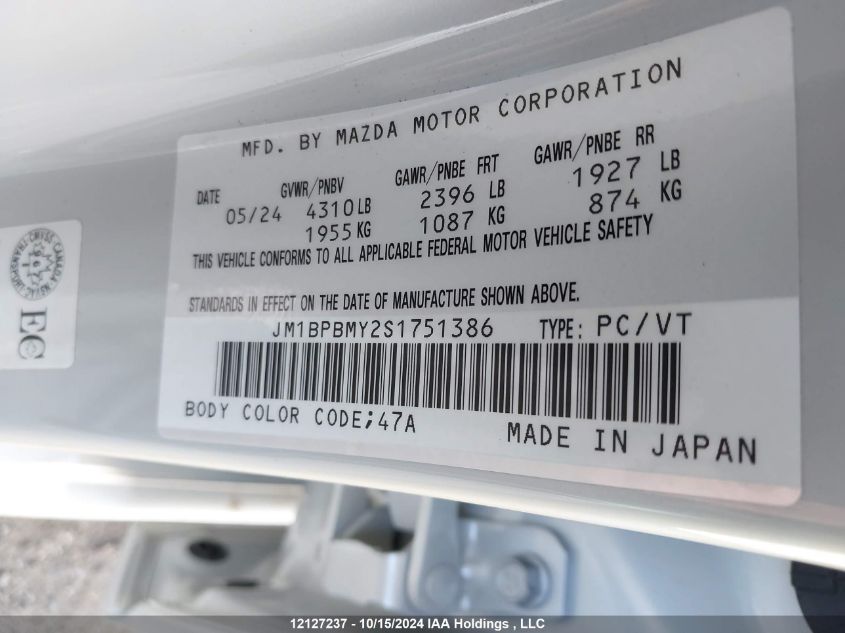 2025 Mazda Mazda3 Sport VIN: JM1BPBMY2S1751386 Lot: 12127237