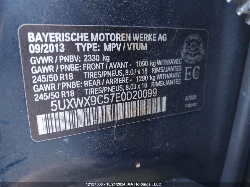 2014 BMW X3 VIN: 5UXWX9C57E0D20099 Lot: 12127500