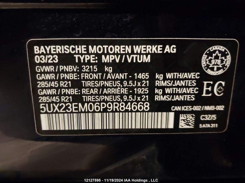 2023 BMW X7 xDrive40I VIN: 5UX23EM06P9R84668 Lot: 12127595