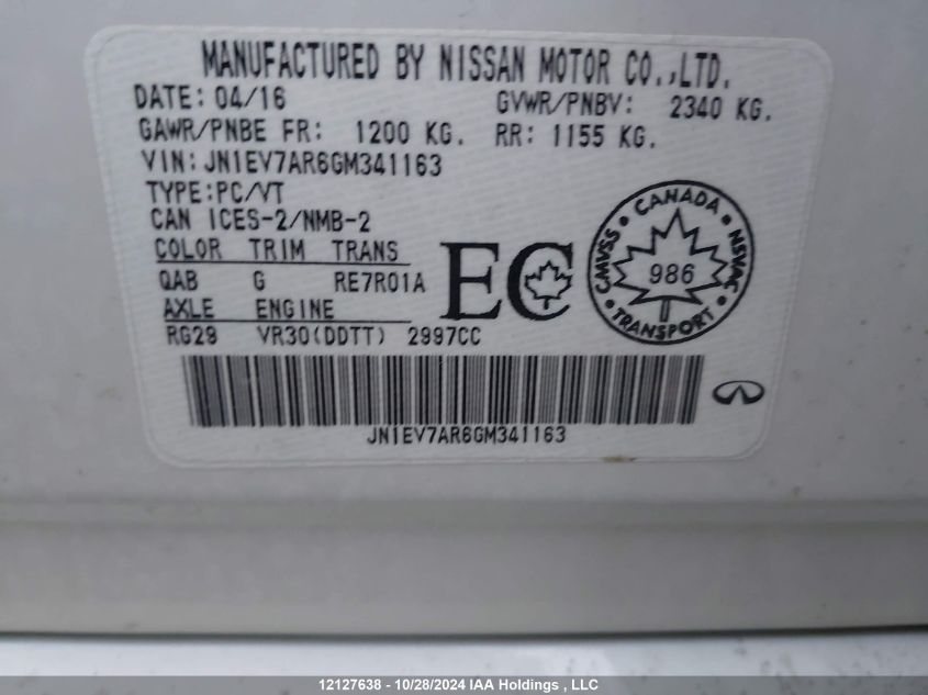 2016 Infiniti Q50 VIN: JN1EV7AR6GM341163 Lot: 12127638