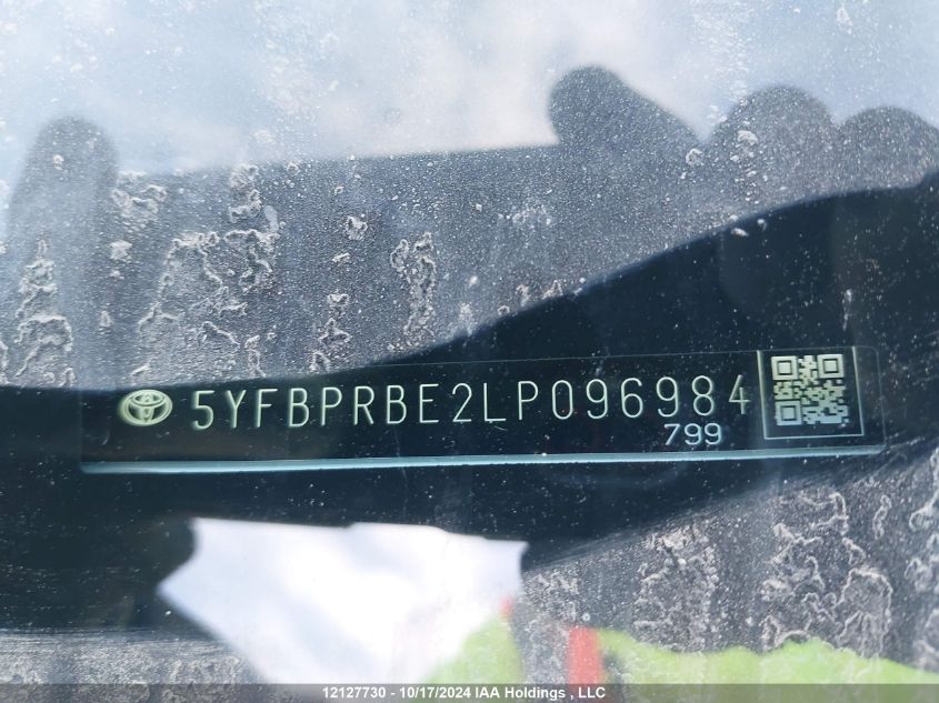 2020 Toyota Corolla Le VIN: 5YFBPRBE2LP096984 Lot: 12127730