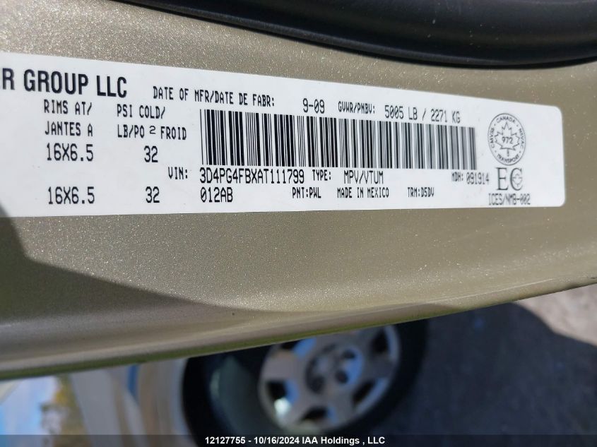 2010 Dodge Journey Se VIN: 3D4PG4FBXAT111799 Lot: 12127755