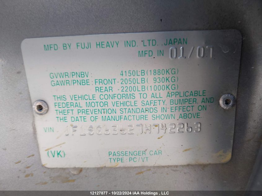 2007 Subaru Forester 2.5X/Sports 2.5X VIN: JF1SG63627H742263 Lot: 12127877