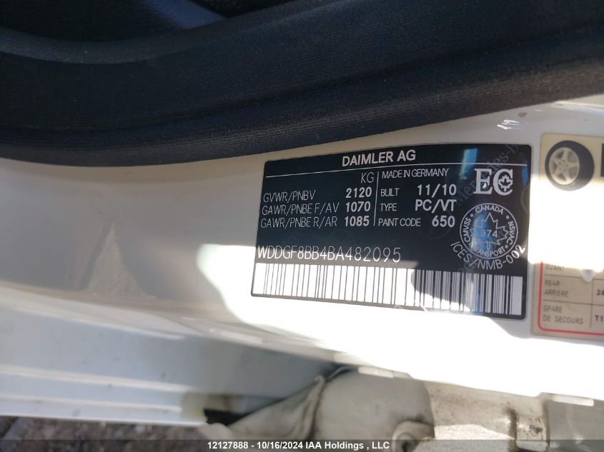 2011 Mercedes-Benz C-Class VIN: WDDGF8BB4BA482095 Lot: 12127888