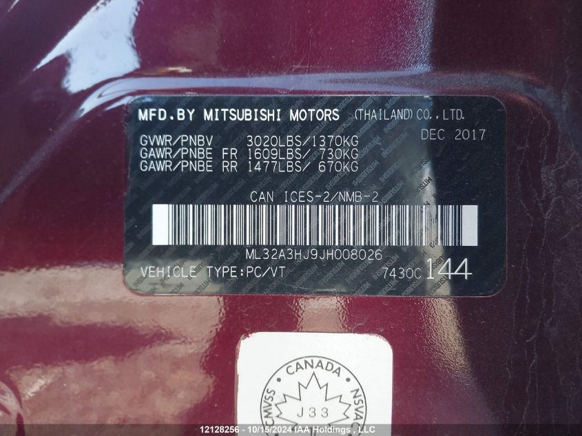 2018 Mitsubishi Mirage VIN: ML32A3HJ9JH008026 Lot: 12128256