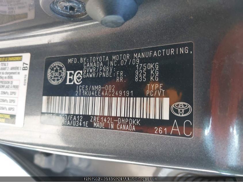 2T1KU4EE4AC249191 2010 Toyota Matrix