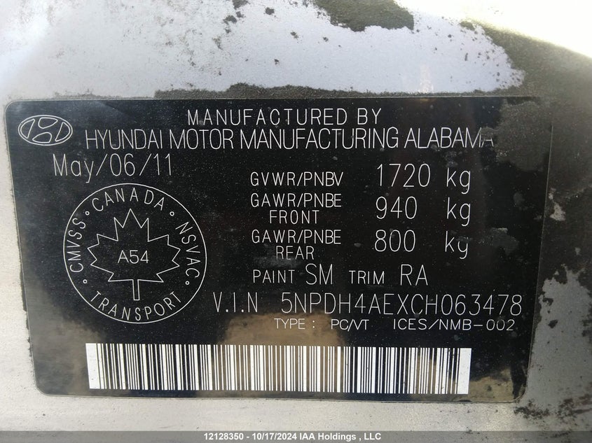 2012 Hyundai Elantra Gl VIN: 5NPDH4AEXCH063478 Lot: 12128350