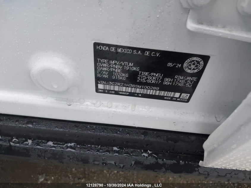 2025 Honda Hr-V VIN: 3CZRZ1H36SM100289 Lot: 12128790