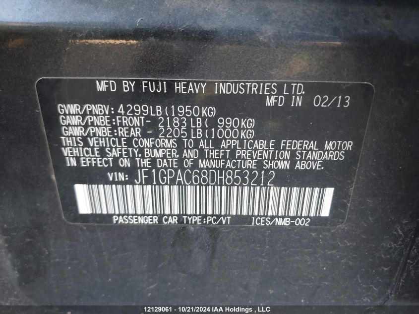 2013 Subaru Impreza VIN: JF1GPAC68DH853212 Lot: 12129061