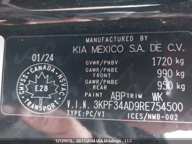 2024 Kia Forte VIN: 3KPF34AD9RE754500 Lot: 12129076