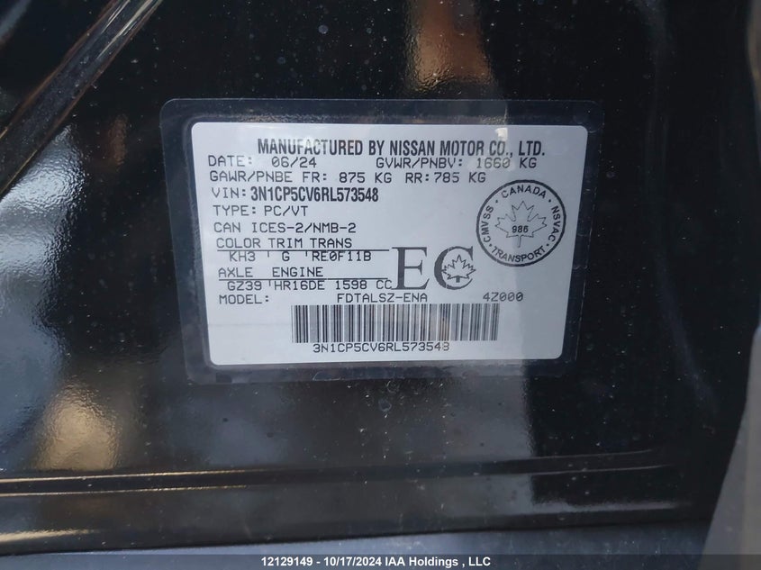 2024 Nissan Kicks VIN: 3N1CP5CV6RL573548 Lot: 12129149