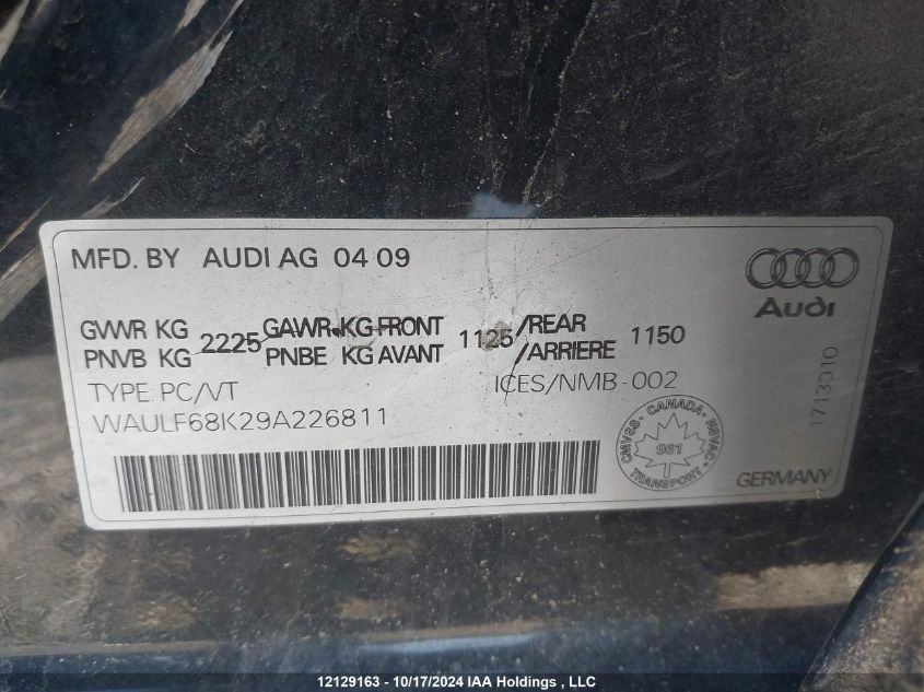 2009 Audi A4 VIN: WAULF68K29A226811 Lot: 12129163