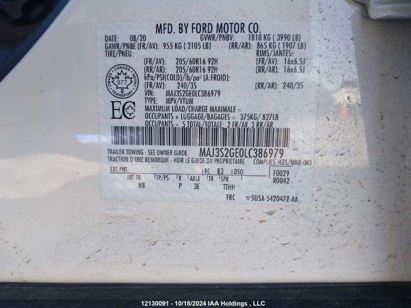 2020 Ford Ecosport Se VIN: MAJ3S2GE0LC386979 Lot: 12130091