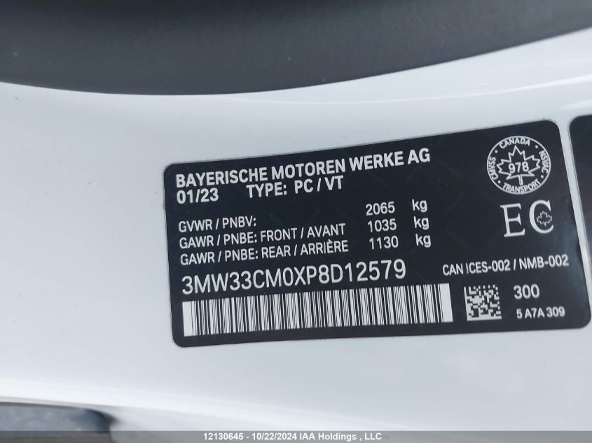 2023 BMW 230Xi VIN: 3MW33CM0XP8D12579 Lot: 12130645