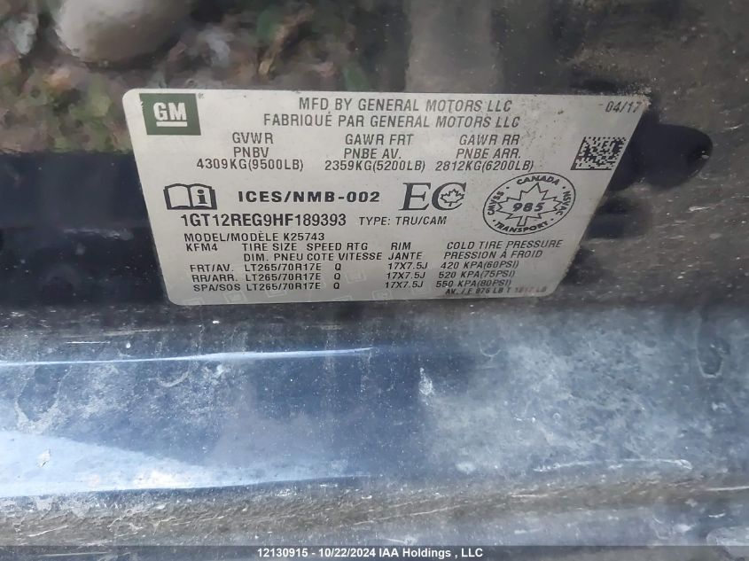 2017 GMC Sierra 2500Hd VIN: 1GT12REG9HF189393 Lot: 12130915