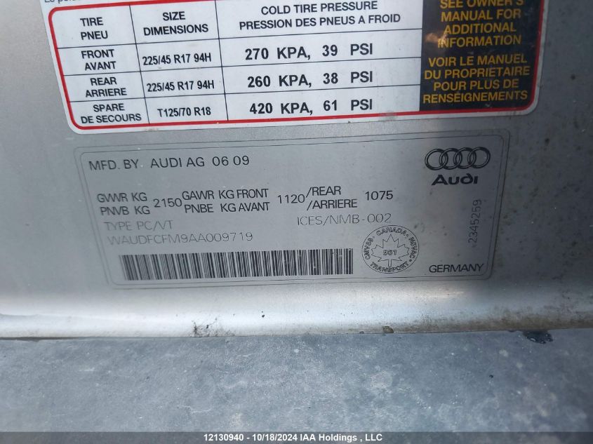 2010 Audi A3 VIN: WAUDFCFM9AA009719 Lot: 12130940