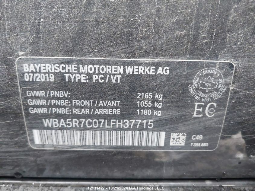 2020 BMW 3 Series 330I xDrive VIN: WBA5R7C07LFH37715 Lot: 12131427