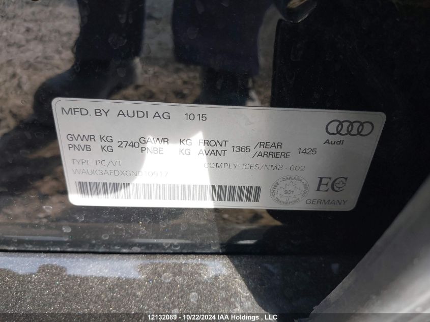 2016 Audi A8 VIN: WAUK3AFDXGN010917 Lot: 12132089