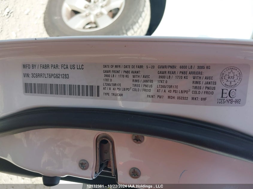 2023 Ram 1500 Classic Slt VIN: 3C6RR7LT6PG621283 Lot: 12132381