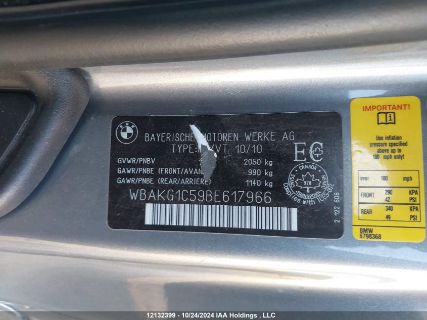 2011 BMW 3 Series VIN: WBAKG1C59BE617966 Lot: 12132399