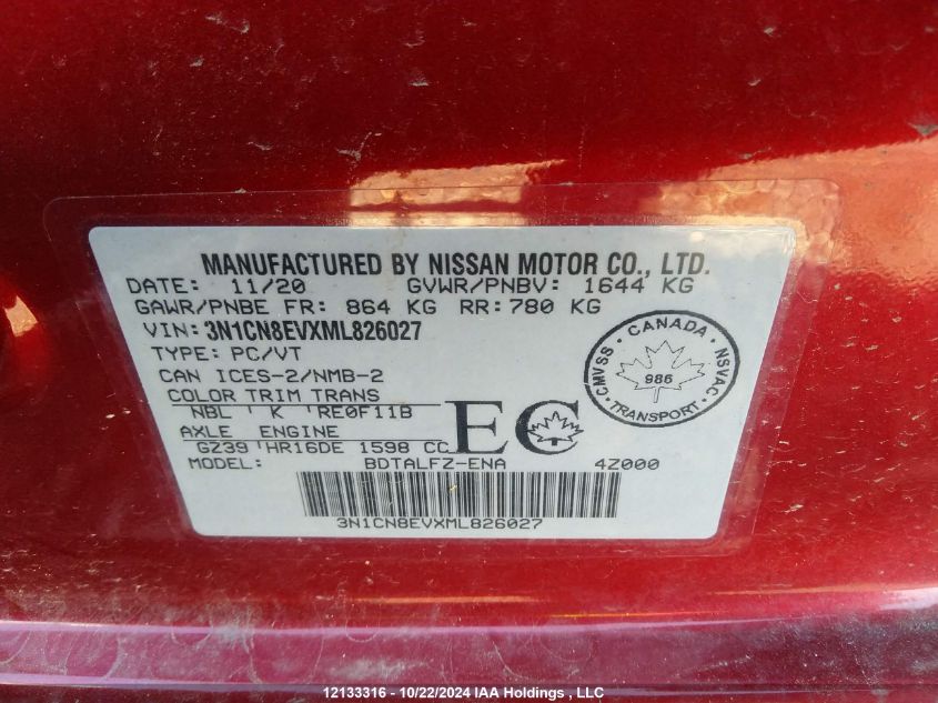 2021 Nissan Versa VIN: 3N1CN8EVXML826027 Lot: 12133316