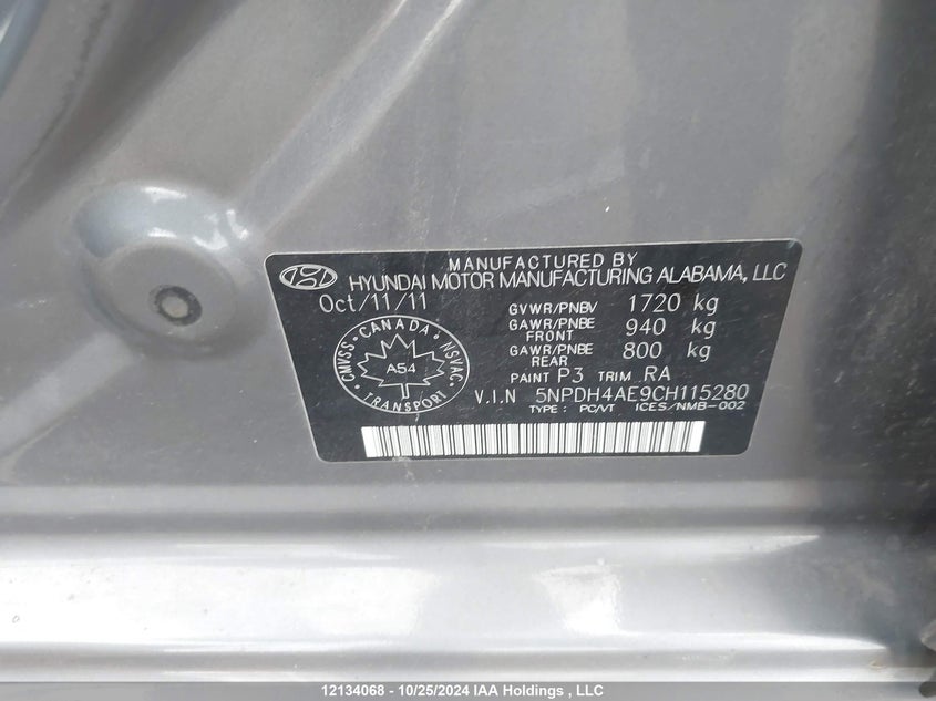 2012 Hyundai Elantra Gls/Limited VIN: 5NPDH4AE9CH115280 Lot: 12134068