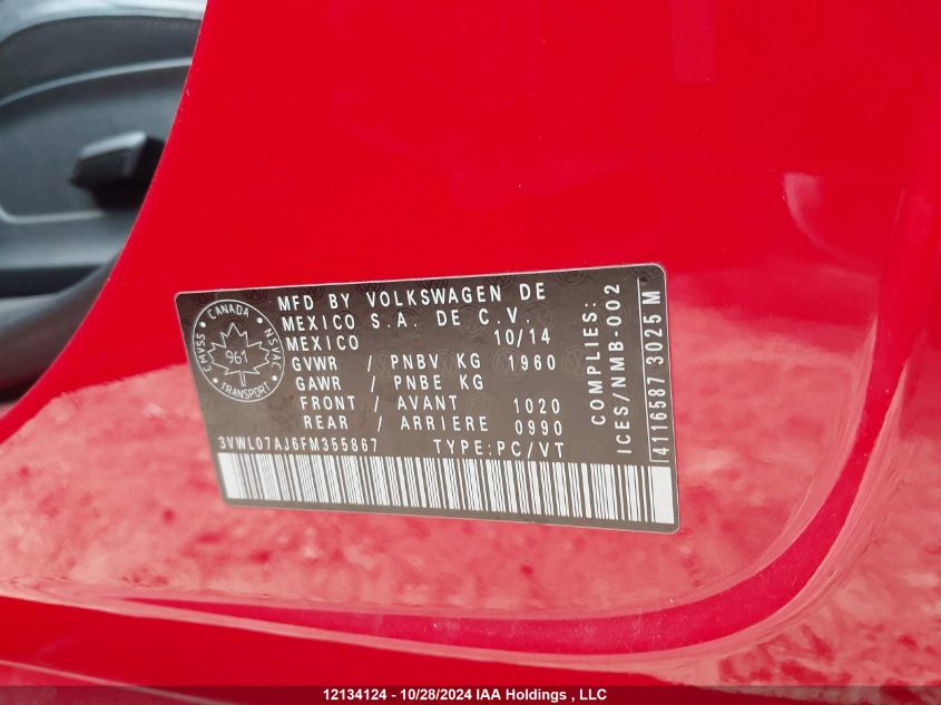 2015 Volkswagen Jetta Sedan VIN: 3VWL07AJ6FM355867 Lot: 12134124
