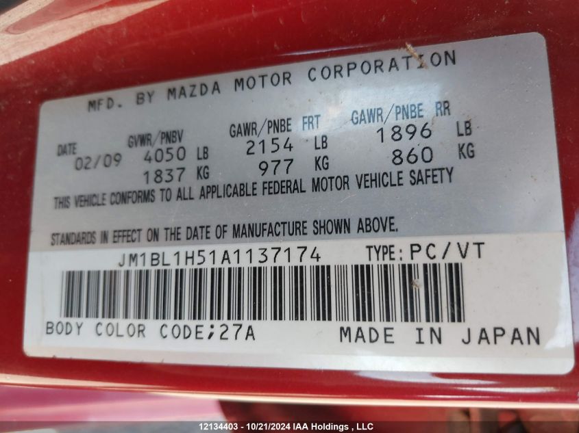 2010 Mazda Mazda3 Sport VIN: JM1BL1H51A1137174 Lot: 12134403