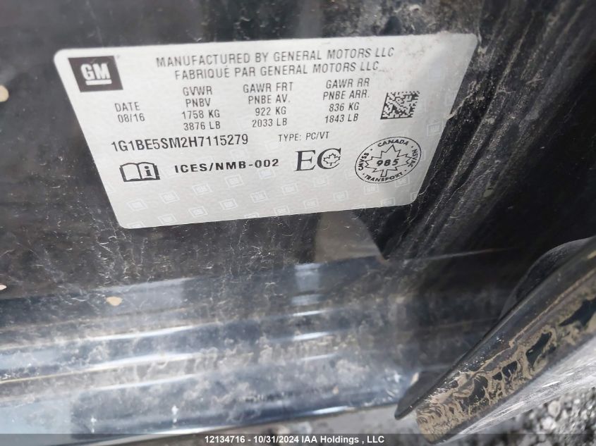 2017 Chevrolet Cruze Lt VIN: 1G1BE5SM2H7115279 Lot: 12134716
