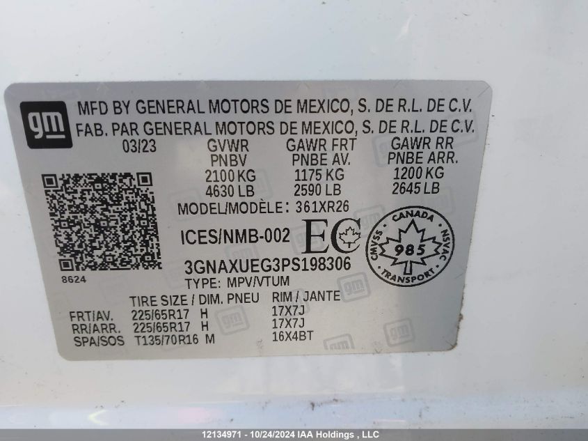 2023 Chevrolet Equinox VIN: 3GNAXUEG3PS198306 Lot: 12134971