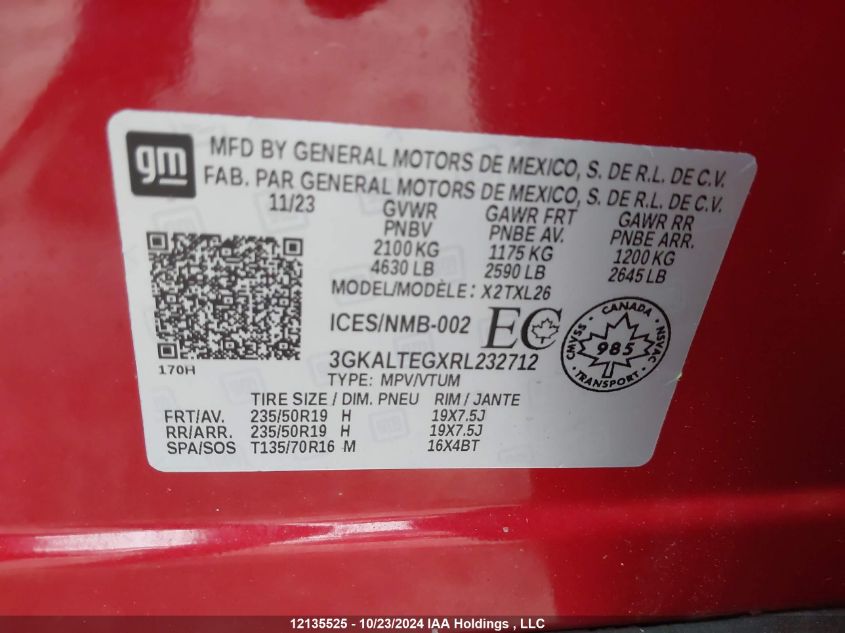 2024 GMC Terrain VIN: 3GKALTEGXRL232712 Lot: 12135525