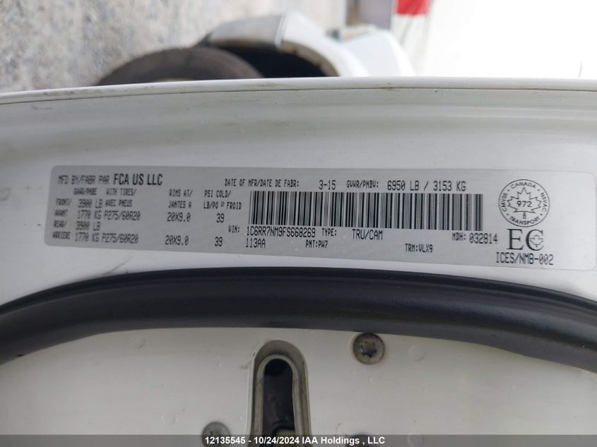 2015 Ram 1500 Laramie VIN: 1C6RR7NM9FS668269 Lot: 12135545